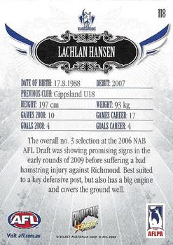 2009 Select AFL Pinnacle #118 Lachlan Hansen Back